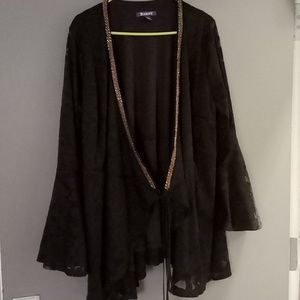 Vanity Black Open-Front Cardigan with Sequin Trim